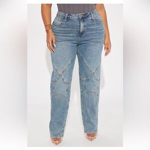 Fashion Nova Blue Star Design Straight Leg Jeans